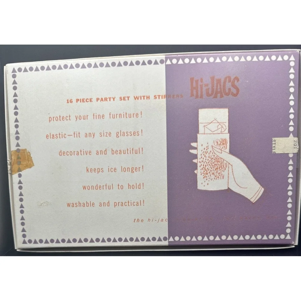 Vintage Party Set of Hi-Jacs 16 Piece Set Swizzle Sticks Drink Glass Sleeve Card
